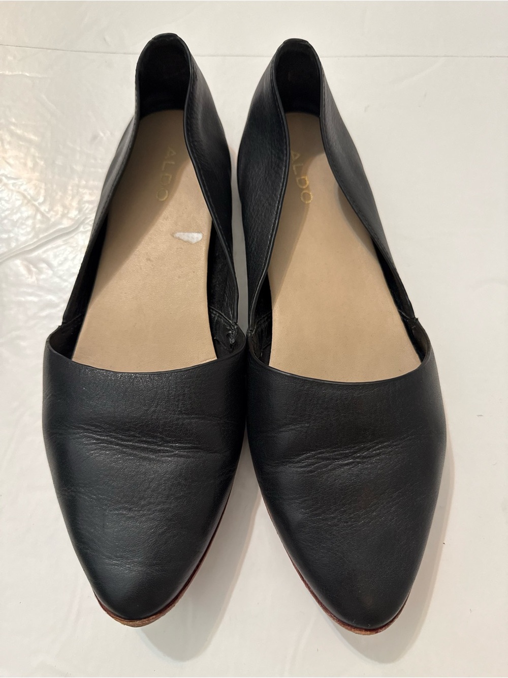 ALDO Black Leather Soft Pointed Toe D'Orsay Flats Size 8.5